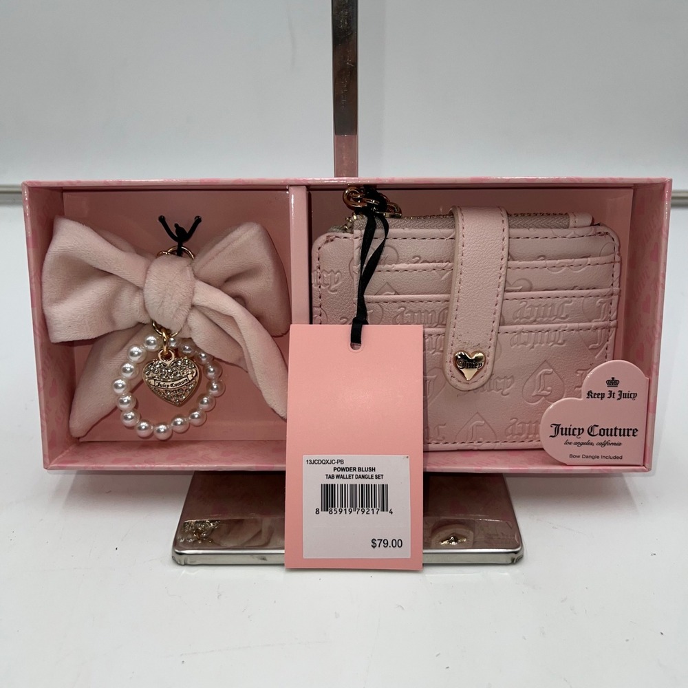Juicy Couture Powder Blush Pink Wallet and Keychain Gift Box Set NWT